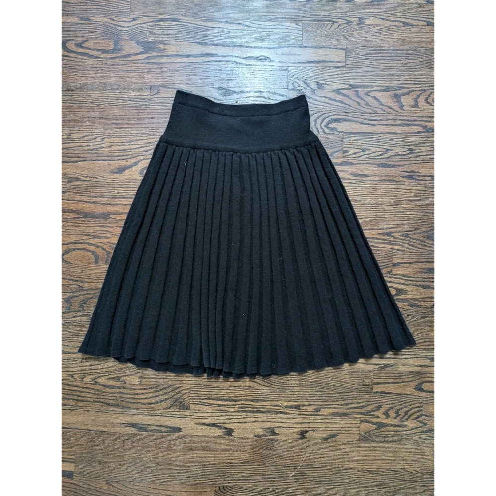 VTG Liz Claiborne Sweater Skirt Womens Size M Black Pleated Lambswool Angora